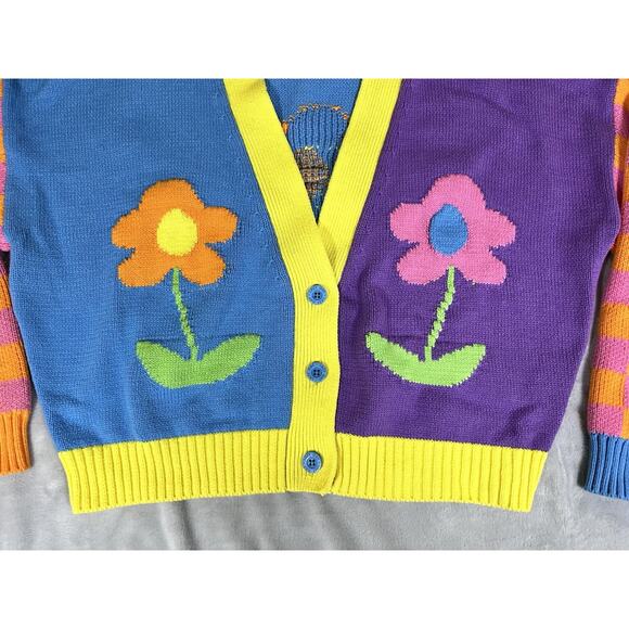 Lazy Oaf Flower Garden M Cardigan Sweater Colorful Quirky 90s Rave Vibe RARE - Picture 3 of 16